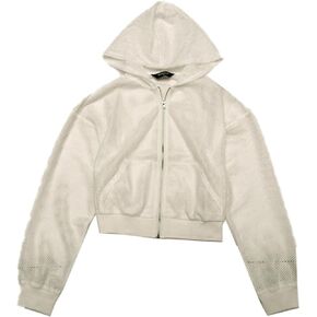 Allegra K Mesh Jacket for Women's Zip Up Fishnet Hoodie Sexy Sheer Crop Bomber Jackets