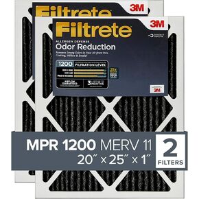Filtrete 20x25x1 Air Filter, MPR 1200, MERV 11, Allergen Defense Odor Reduction 3-Month Pleated 1-Inch Air Filters, 2 Filters, Black