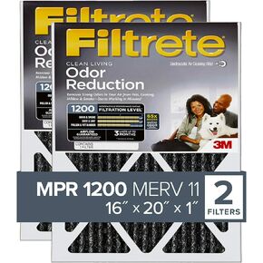 فلتر هواء Filtrete 20x25x1، MPR 1200، MERV 11، مرشحات هواء مضادة للحساسية وتقليل الروائح الكريهة لمدة 3 أشهر، 1 بوصة، 2 مرشحات، أسود