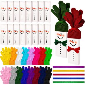 Jiuguva 16 Pack Christmas Gift Boxes with Lids Christmas Chocolate Bar Wrappers with Gloves and Ribbon Small Xmas Treat Boxes Snowman Boxes for Holiday Presents Party Favor Supplies