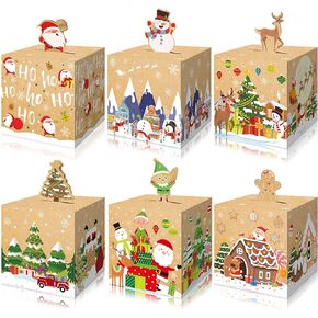 24 Pieces Christmas Gift Boxes 3D Xmas Candy Treat Box for kids Christmas Cookies Boxes Xmas Paper Goody Ornaments Santa Claus Boxes for Xmas Party Favors Supplies Christmas Tree Decoration (Kraft)