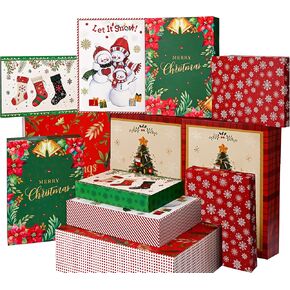 Plauthus 12 Pack Christmas Gift Boxes with Lids Assorted Sizes Wrapping Clothes (Sweater, T-Shirts, Hats, Socks) and for Xmas Holiday Presents (3 Size: Extra Lager 16.5 "；Lager 13.5"；Medium 11")