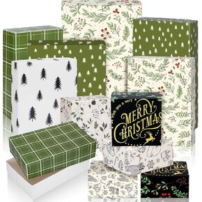 Qilery 24 Pieces Christmas Gift Boxes with Lids Neutral Plaid Christmas Gift Wrap Boxes 7 Designs and 4 Sizes Bulk Decorative Kraft Gift Boxes Shirt Box for Wrapping Xmas Holiday Present
