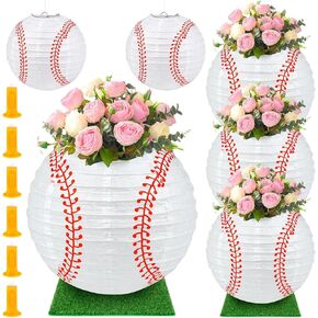 20pcs Baseball Paper Lanterns, Table Centerpiece Decoration Set with LED lights Grass Squares Baseball Hanging Lantern with Fishline Sports Team Birthday Party Supplies