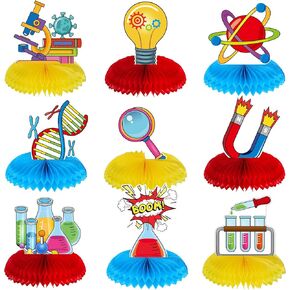 9 Pcs Science Party Decorations Science Lab Themed Honeycomb Centerpiece Party Table Toppers for Kids Scientist Laboratory Party