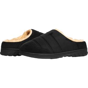Weatherproof Microsuede Puffer Clog Memory Foam Slippers for Mens - Cozy Lightweight Indoor Outdoor Mens Slippers with Faux Shearling Sock