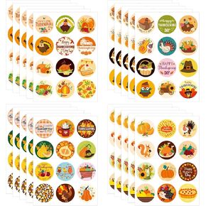 240pcs Thanksgiving Stickers, Fall Round Stickers Turkey Stickers Envelope Seal Stickers Adhesive Autumn Sealing Labels for Thanksgiving Party Decorations Supplies (4 Styles)