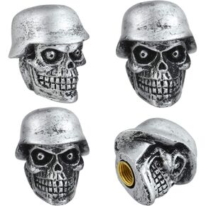 Arenbel Tire Valve Caps 4 Pack Car Tire Valve Caps Skull Tire Wheel Rim Dust Cover Fits Cars Trucks Bikes Motorcycles Bicycles，Attractive Car Accessories (Silver)