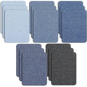 Denim Patches for Jeans Kit, 15 PCS Jean Patches 5 Colors Light Blue Iron on Patches Sew on Jean Patches Repair Kit for Clothing Jeans Repair