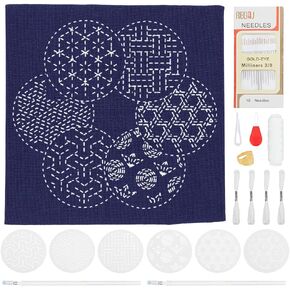 WEBEEDY DIY Sashiko تحديد الموقع عدة مع قالب ساشيكو الياباني التقليدي التطريز أنماط النسيج الجدول الحصير التطريز الفن الحرفية عدة مع تعليمات للمنزل مطبخ طاولة الطعام ديكور