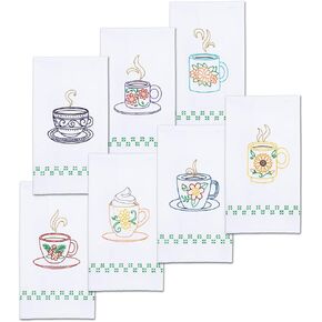 Jack Dempsey Needle Art Coffee Cups Decorative Hand Towel Set