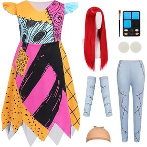 Kids Sally Costume Girls Patch Dress Toddler Halloween Costumes Doll Princess Cosplay Sally Christmas Dress with Wig