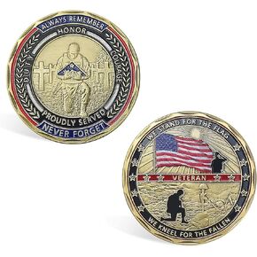 10 Pack US Military Challenge Coins Veterans Coin - Stand for The Flag, Kneel for The Fallen - Veterans Day Gifts Military Retirement Gifts for Men Women Navy Army Air Force Marine Corps