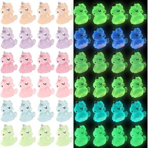 CCINEE 48pcs Luminous Mini Unicorn Miniauter Figures Glow in The Dark Resin Unicorn Figures Micro Fairy Ornaments Tiny Unicorns Miniature for Bag Cake Topper Birthday Party Favors