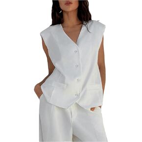 GORGLITTER Women's Sleeveless Blazer Vest Lightweight V Neck Work Office Suit Vest with Shoulder Pads