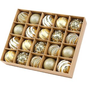 Sattiyrch 20ct Christmas Balls Ornaments Set,60mm/2.36" Gold Shatterproof Plastic Decorative Christmas Tree Decorations Set (Golden)