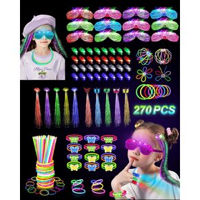 270 PCS Glow In The Dark Party Supplies for Kids Adults, 100 Glow Sticks Bulk Party Pack Light Up Party Favors, 12 LED Glasses, 32 Finger Lights, 8 LED Hair Clips for Wedding Birthday Halloween