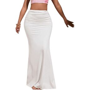 SOLY HUX Women's Summer Ruched High Waist Maxi Long Skirt Elegant Bodycon Fishtail Skirts