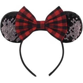 CLGIFT Buffalo Plaid Mickey Ears/Red Plaid Minnie Ears/White Plaid Mickey Ears/Theme Party