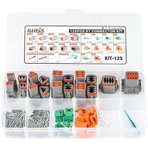 IWISS DT Connector Kit include 2 3 4 6 8 Housings and Pin & Socket Sealed Terminals, for 20-14 Gauge-125PCS