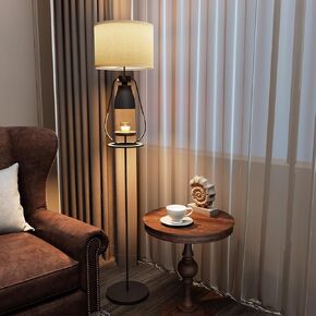 Farmhouse Floor Lamp with Built-in Candle Warmer, Black Rustic Floor Lamp for Living Room and Bedroom Home Decor, Mothers Day Gift, Wax Melt Warmer for Scented Jar Candles, Foot Switch