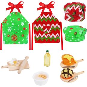 DIYASY Christmas Elf Outfit Accessories, Mini Elf Clothes Kit Xmas Doll Baker Props Set Apron Hats Rolling Pin Egg Cookie Tray Mixing Bowl Xmas DIY Craft Gift for Kids