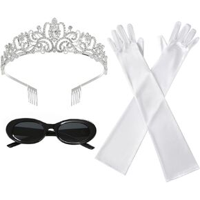 Halloween Princess Costume Accessories Women Crystal Crown Headband Long Gloves Sunglasses Dress Up Party