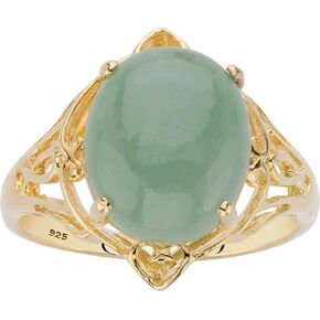 PalmBeach Yellow Gold-plated Sterling Silver Oval Shaped Genuine Green Jade Scroll Ring Sizes 6-10