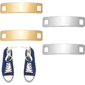 UNICRAFTALE 4pcs 2 Colors Stainless Steel Shoe Decoration Charms Curved Rectangle Customized Nameplate Words Blank Tag Shoe Buckles Shoelace Decoration Charms Sneaker Charms