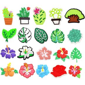 Felvjiaa 20pcs Plants Flowers Shoes Charms PVC Shoe Jewelry Decoration,Clog Accessories Pins for Girls Women Party Favors Birthday Gifts