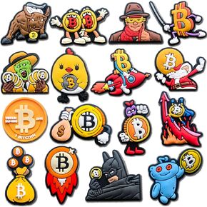 16 قطعة من قطع زينة أحذية بيتكوين للصنادل المنزلقة، وإكسسوارات أحذية عملة بي تي سي للنساء البالغات in Kuwait