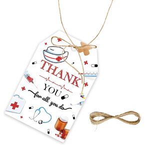 50pcs Nurse Thank You Tags, Nurse Gift Tag with String for Birthday Party, Nursing Thank You Paper Tags for Medical School Graduation Party Favors