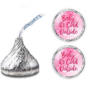 Pink Baby its Cold Outside Kisses Stickers, (Set of 216), Snowflakes Baby Shower Chocolate Drops Labels Stickers, Party Favors Decor for Kisses. Made in USA