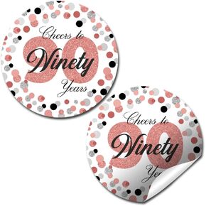 Confetti Rose Gold Polka Dot 90th Birthday Party Sticker Labels, 40 2" Party Circle Stickers by Amanda Creation, Great for Party Favors, Envelope Seals & Goodie Bags