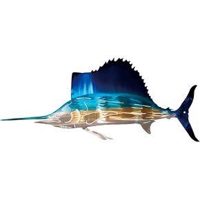 PIAOGENG Metal Sailfish Wall Decor，Be Used For A Living Room， Bedroom Outdoor， Office Of Wall Hallway Decor。A Set Large Size Theme Sailfish Ocean Decorations 15.74 X 7.08x0.039 Inches