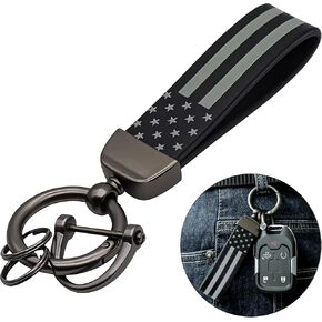 Leather Car Key Chain: American USA Flag Car Keychain with Zinc Alloy Ring Carabiner for All Car Key Accessories