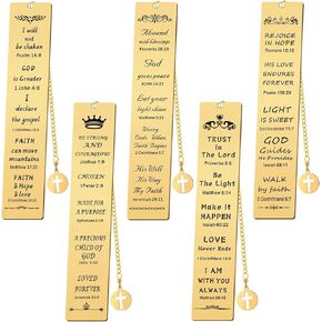 5 Pcs Christian Gifts for Women Metal Religious Bible Verse Bookmark Gifts for Friend Inspirational Christian Bookmarks with Church Cross Chain Scripture Bookmarks for Men Bulk Gift(Silver)
