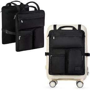 Over Luggage Organizer for Carry On Bag or Suitcase with Storage Pockets, 16" Laptop Sleeve with Handle, Travel Accessories Bag, Slide On Luggage Harness with Adjustable Straps (Black)