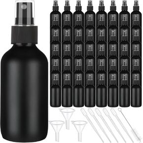 Yungyan 100 Pcs 4 oz Mini Glass Spray Bottles Empty Spray Bottles Small Essential Oil Bottles Fine Mist Glass Bottles with 3 Funnel 5 Dropper Cleaning Brush for Hair Travel Plants Perfumes (Black)