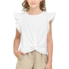 Girls Ruffle Shirts Twist Front Tops Shirt Tee