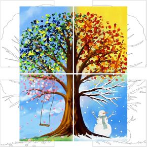 Ctosree 4 Pcs Pre Drawn Canvas Tree Theme Pre Printed Canvas Set 10x8 Inches Sip and Paint Canvas for Group Couples Team Building Games Date Night Art Paint Party Favors