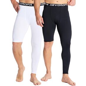 DEVOROPA Mens One Leg Compression Pants Quick Dry Basketball Running Tights Sports Leggings Athletic Baseball Base Layer