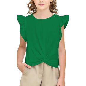 Girls Ruffle Shirts Twist Front Tops Shirt Tee