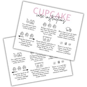Cupcake Care Instruction Cards 30pk 4.25x5.5" Bakery How To Store Client Packaging Cake Pops Storage Tips DIY Decorating Cookie Kit