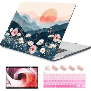 DONGKE Compatible with Older MacBook Pro 16 inch Case 2020 2019 Release A2141 with Touch Bar Fits Touch ID, Plastic Hard Shell & Keyboard Cover & Screen Film - Sun & Daisie