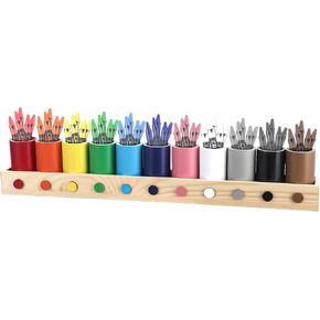 Crayon Holder Organizer for Kids Wooden Colored Pencil Holder Organizer Pen Container Marker Organizer for Classroom Office School Stationery Art Storage Supplies, 11 Cups on a Stand