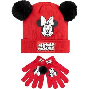 Disney Kids Winter Hat and Gloves Set Minnie Mouse Red One Size