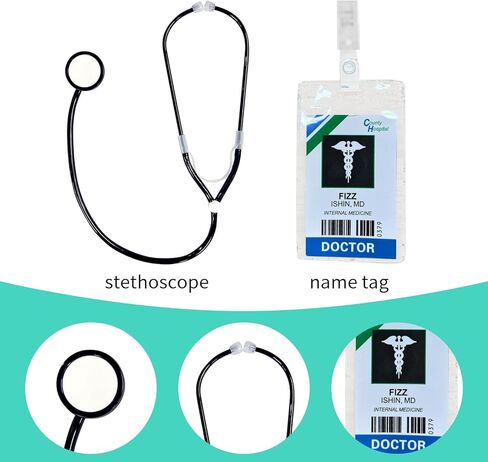 Kids Doctor Costume with Lab Coat Hat Stethoscope and Badge for Cosplay Halloween Costumes in Kuwait