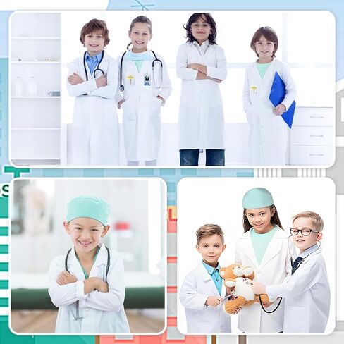 Kids Doctor Costume with Lab Coat Hat Stethoscope and Badge for Cosplay Halloween Costumes in Kuwait