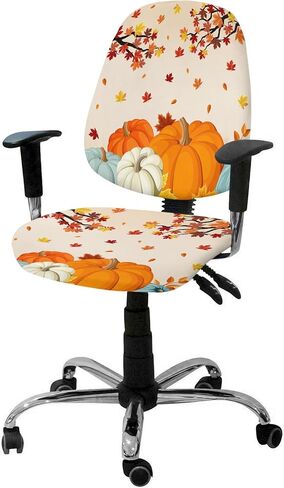 Fall Thanksgiving 2 Pieces Computer Office Chair Covers Set,Stretchable Desk Rotating Chair Seat Cushion Slipcover Decorative Back Cover Orange Teal Grey Pumpkins Gold Maple Leaves Autumn Holiday in Saudi Arabia